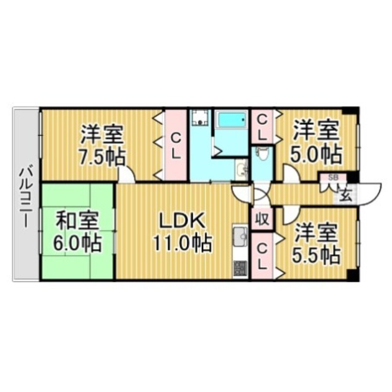 太宰府市吉松のマンションの間取り