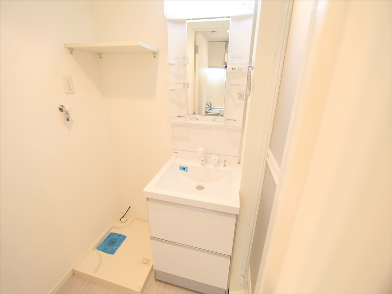 洗面設備　脱衣所　独立洗面台（シャンプードレッサー付）収納スペース有