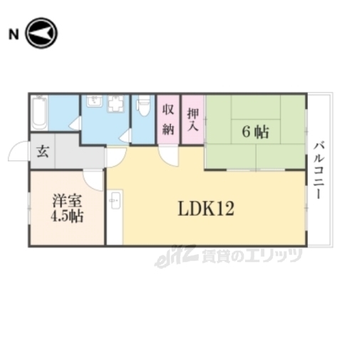 京都市山科区大宅中小路町のアパートの間取り