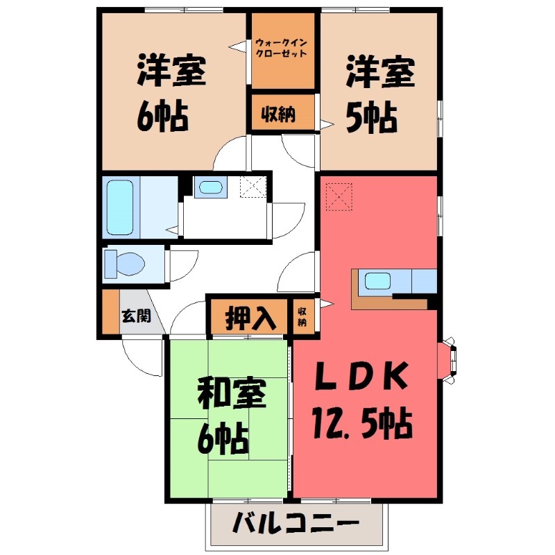 宇都宮市野沢町のアパートの間取り