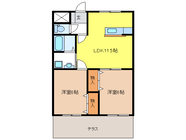 各務原市鵜沼羽場町のアパートの間取り