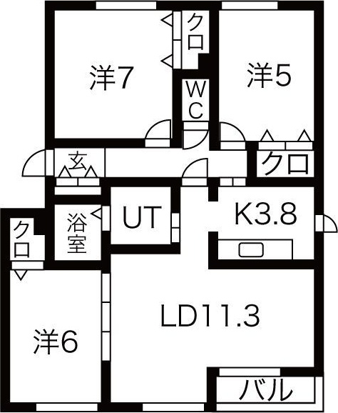 札幌市東区北二十二条東のアパートの間取り