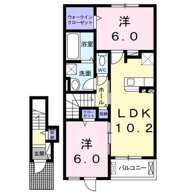ＪＲ横浜線 淵野辺駅 バス乗車時間：8分 最寄りバス停で下車 徒歩4分 2階建 築8年の間取り写真