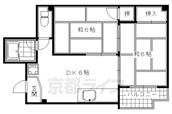 京都市中京区姉大宮町東側のマンションの間取り