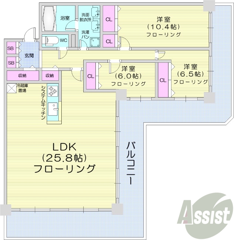 【札幌市中央区南九条西のマンションの間取り】