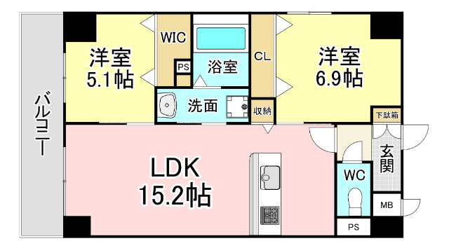 北九州市小倉北区京町のマンションの間取り