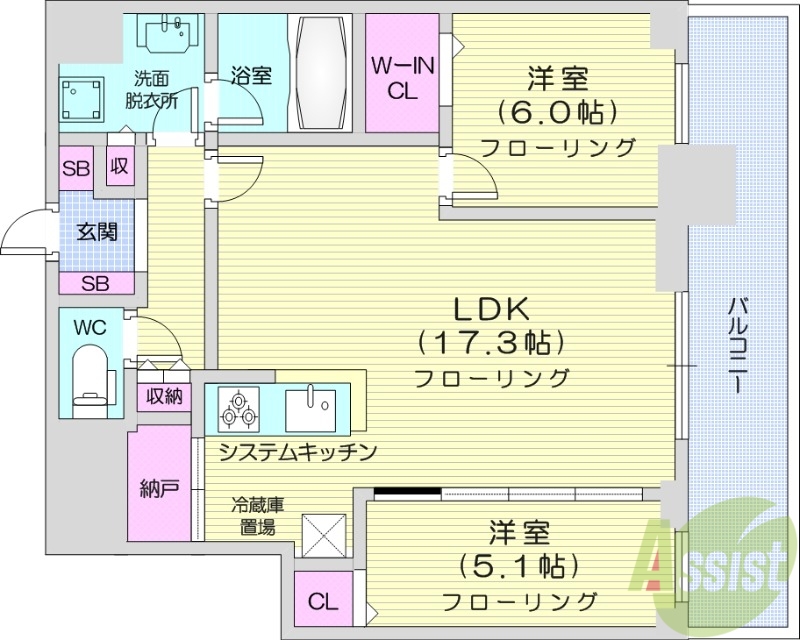 札幌市北区北八条西のマンションの間取り