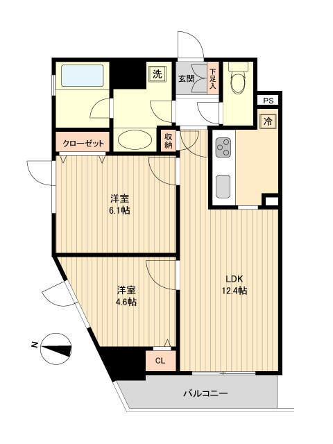 【仙台市青葉区木町通のマンションの間取り】