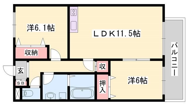 姫路市飾磨区清水のアパートの間取り