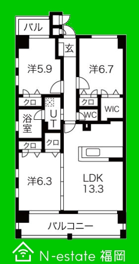 地下鉄空港線 藤崎駅 徒歩19分 6階建 築17年の間取り写真