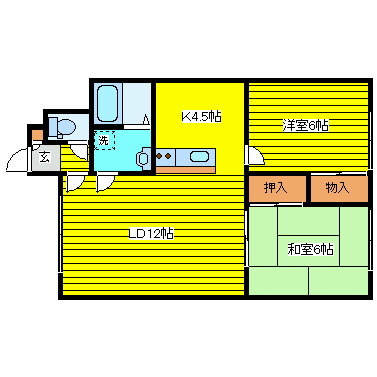 札幌市東区伏古六条のアパートの間取り