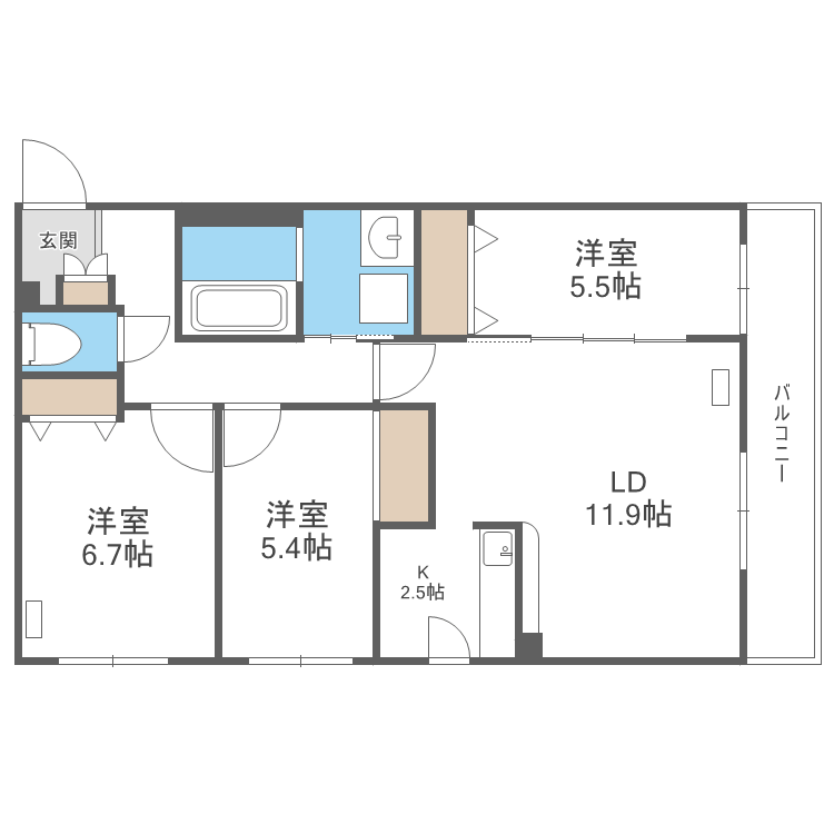 札幌市清田区平岡一条のマンションの間取り