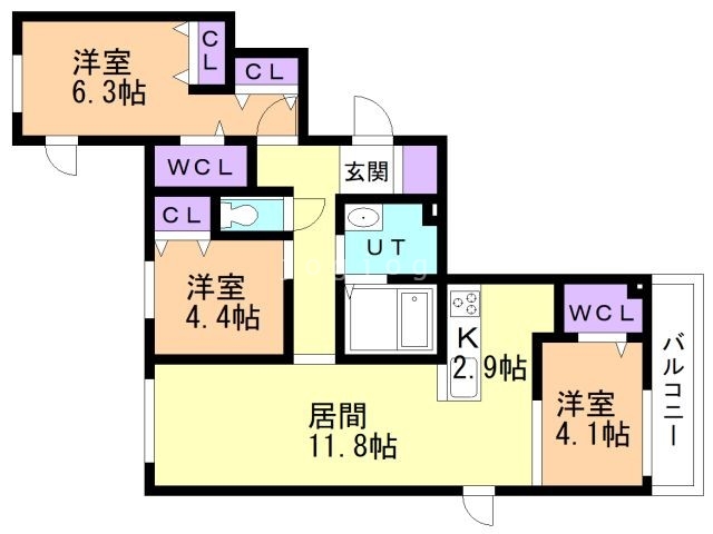 札幌市豊平区平岸二条のマンションの間取り