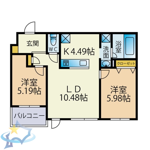 【札幌市西区八軒八条東のマンションの間取り】