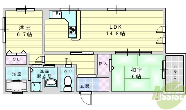 箕面市小野原西のアパートの間取り