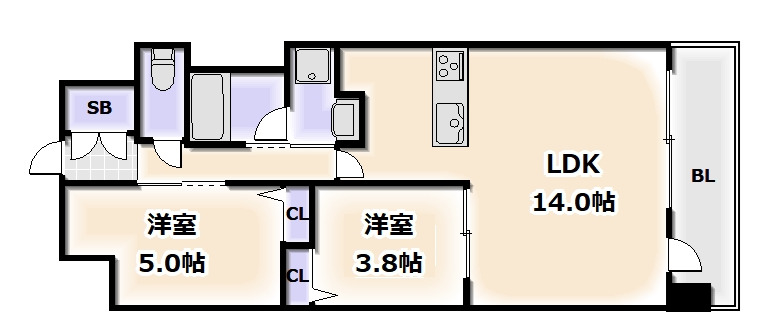 大阪市西成区聖天下のマンションの間取り