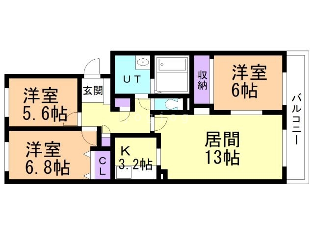 札幌市豊平区福住三条のマンションの間取り