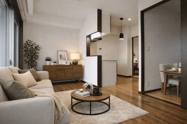 居室・リビング　家具はＡＩ生成しています。