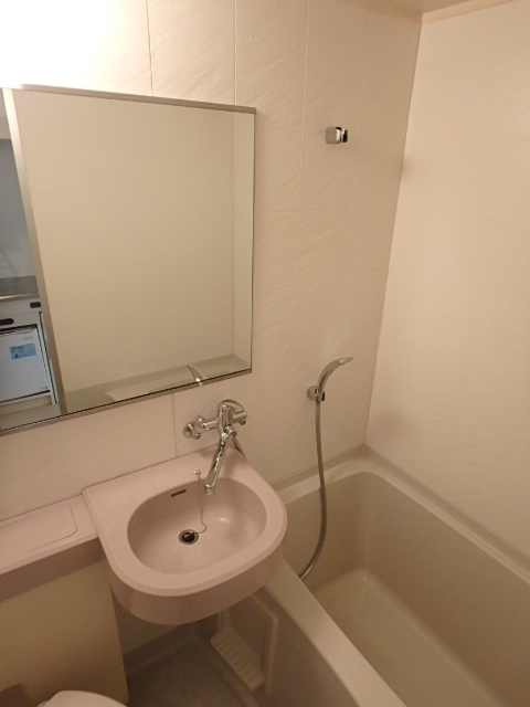 洗面設備　鏡も大きくスタイリングもしやすいですね。