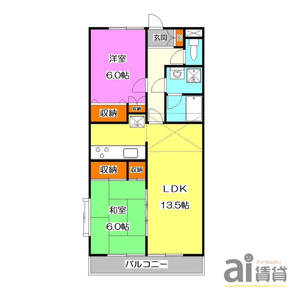 西武新宿線 新所沢駅 徒歩5分 2階建 築36年の間取り写真