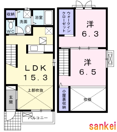 倉敷市中庄のアパートの間取り