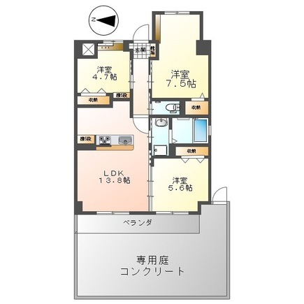 中頭郡嘉手納町字水釜のマンションの間取り