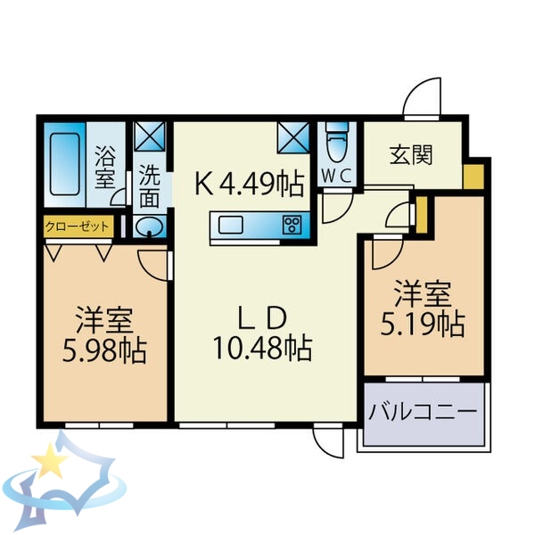 【札幌市西区八軒八条東のマンションの間取り】