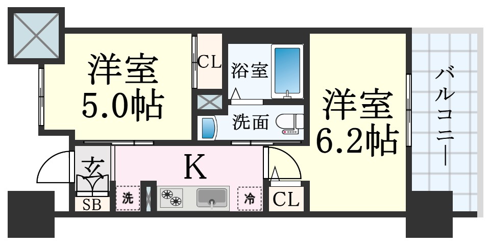 神戸市兵庫区西宮内町のマンションの間取り