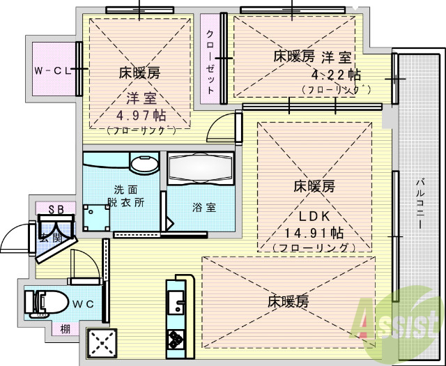 吹田市広芝町のマンションの間取り