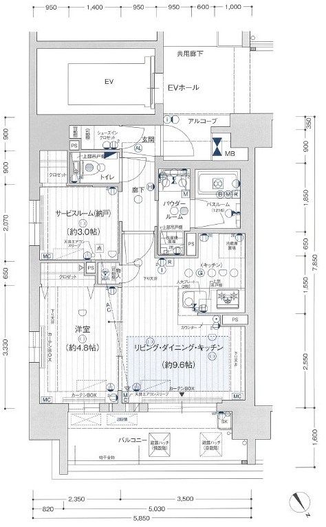 名古屋市東区東桜のマンションの間取り