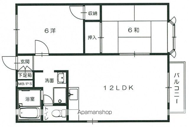 ＪＲ可部線 下祇園駅 徒歩6分 2階建 築34年の間取り写真