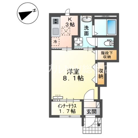 倉敷市福田町古新田のアパートの間取り