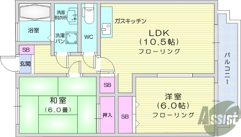 仙台市青葉区上愛子のマンションの間取り