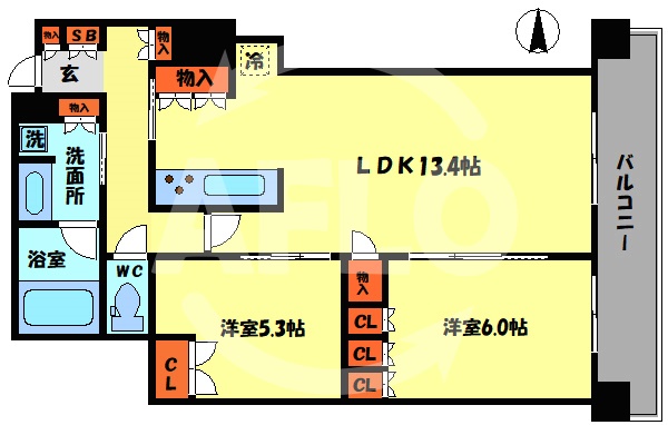 【大阪市西区江之子島のマンションの間取り】