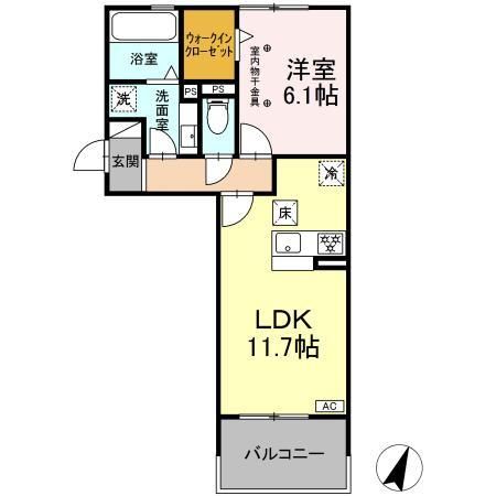 稲沢市下津鞍掛のアパートの間取り