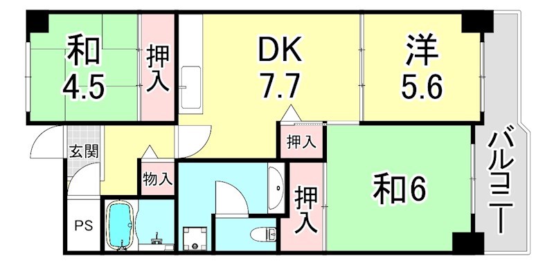 西宮市高須町のマンションの間取り