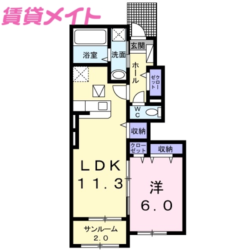 津市柳山津興のアパートの間取り