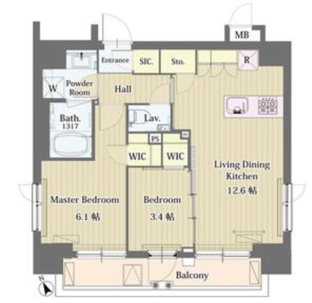 新宿区四谷三栄町のマンションの間取り