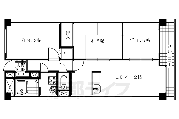 宇治市伊勢田町のマンションの間取り