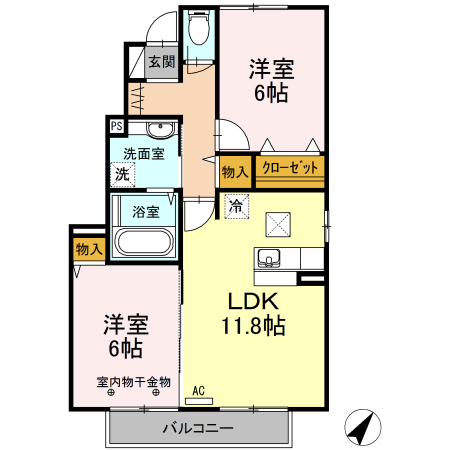 甲斐市万才のアパートの間取り