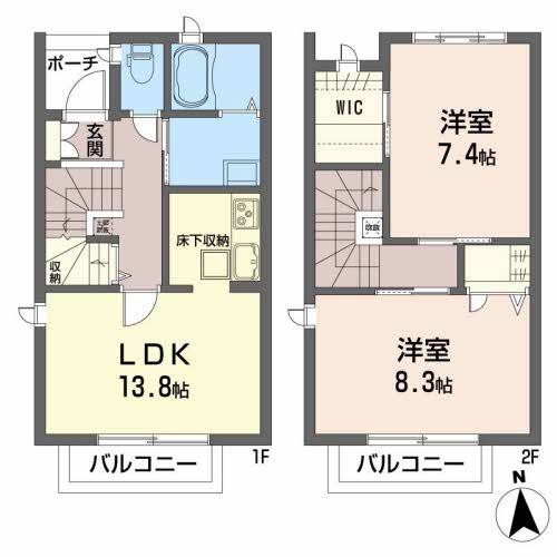 仙台市太白区中田のアパートの間取り