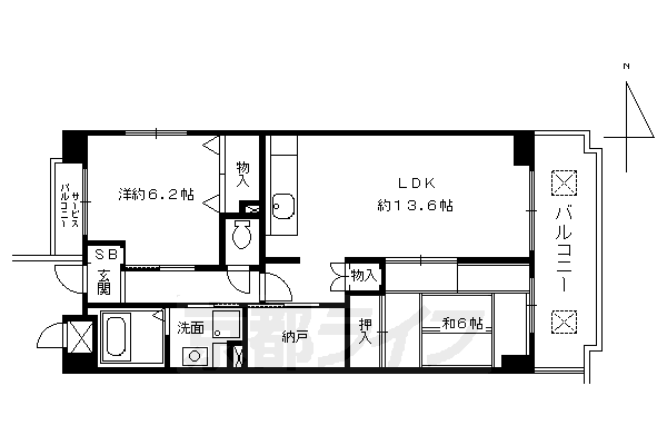 京都市中京区西ノ京南聖町のマンションの間取り