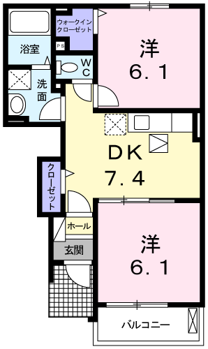 サニー・クリアネス「2DK」の間取り