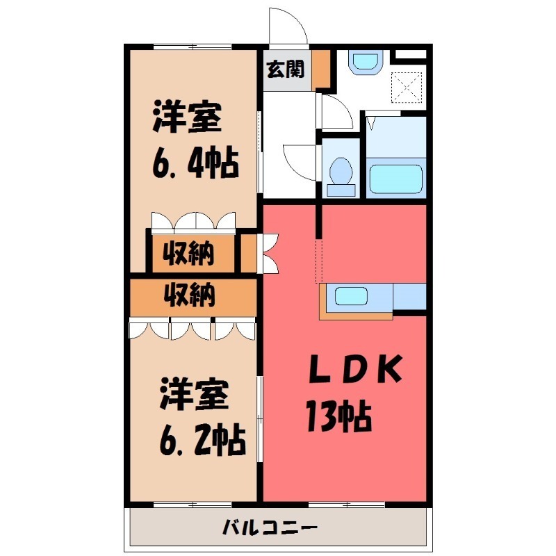 【栃木市都賀町合戦場のアパートの間取り】