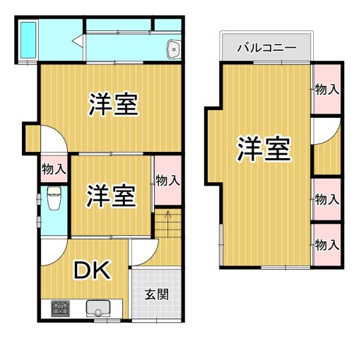 尼崎市上ノ島町２丁目テラスハウスの間取り