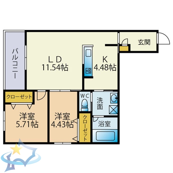 【札幌市西区八軒八条東のマンションの間取り】