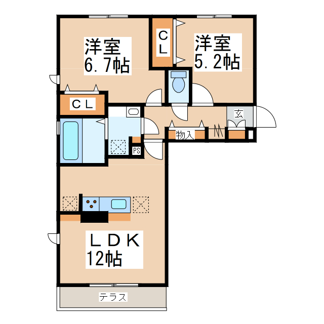 熊本市東区山ノ神のアパートの間取り