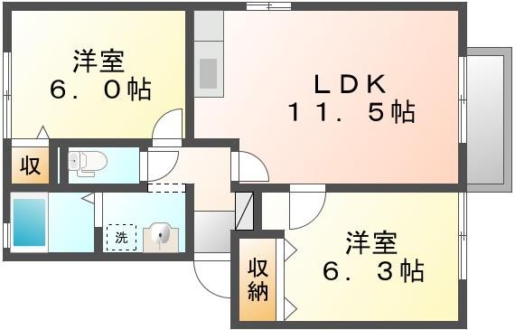 岡山市中区土田のアパートの間取り