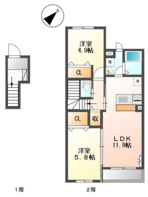 羽村市緑ヶ丘のアパートの間取り