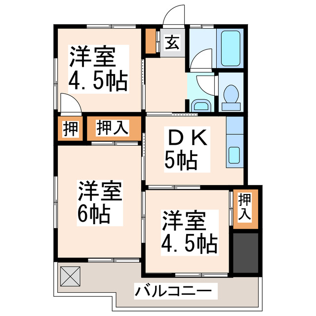 上益城郡益城町大字古閑のアパートの間取り